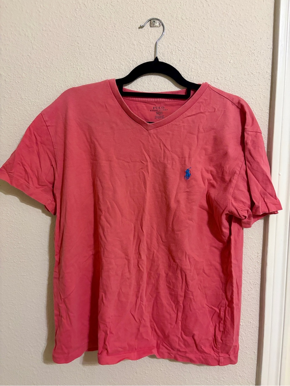 Polo by Ralph Lauren Coral V-Neck Tee with Blue Pony